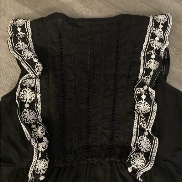 Anthropologie black embroidered ruffle sleeveless top - Picture 14 of 16